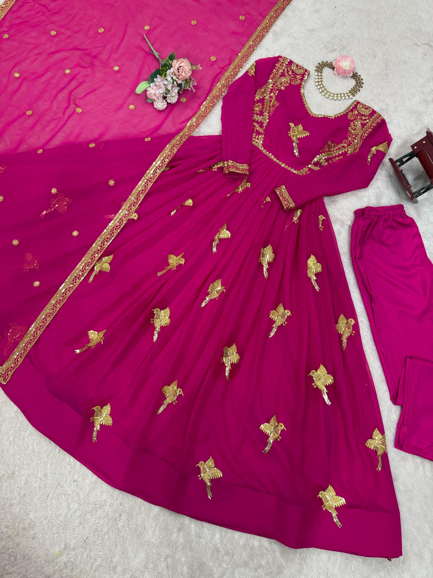 SP-30 — Elegant Faux Georgette Thread & Sequence Embroidered Gown Set (3-Piece)