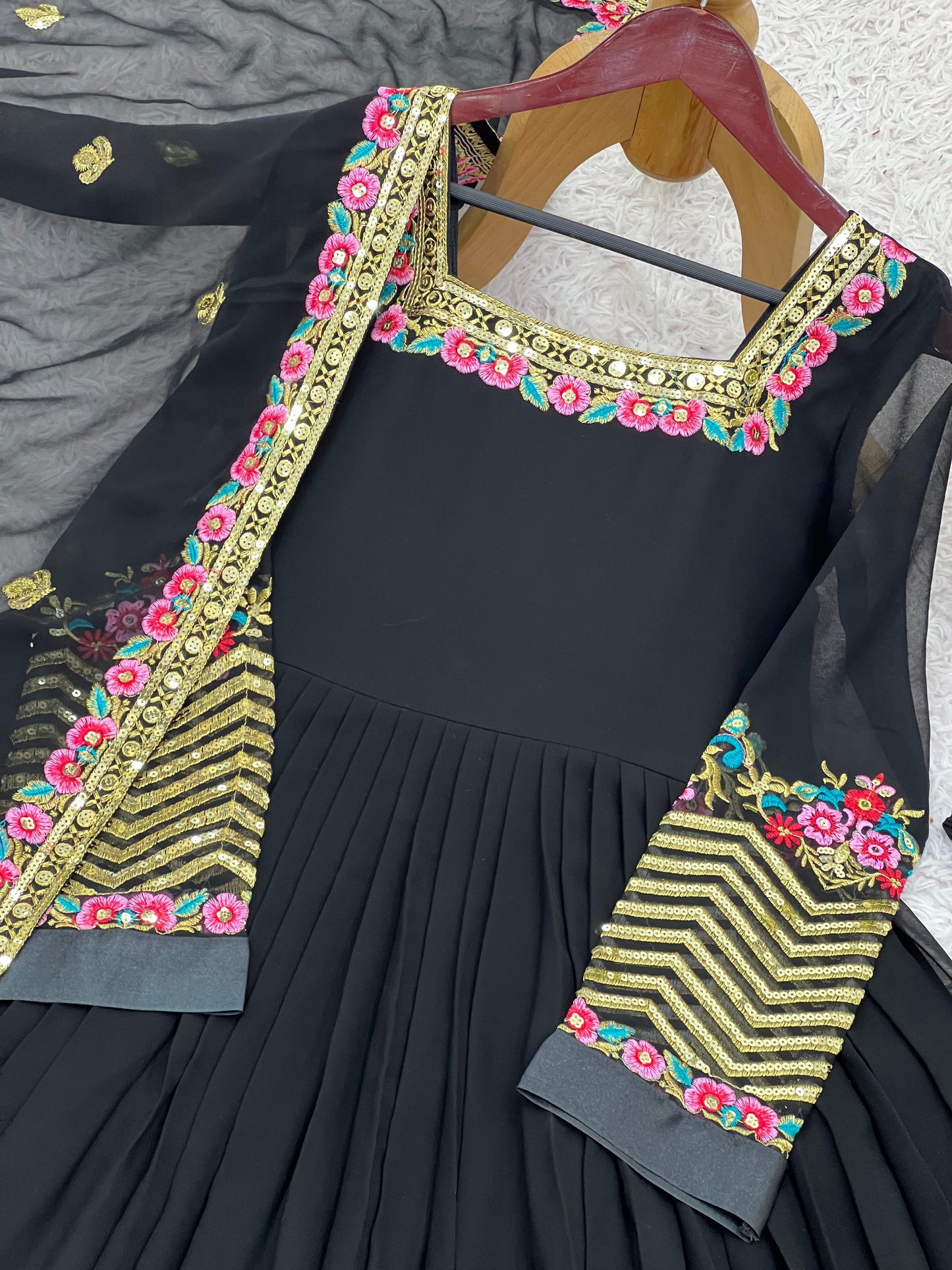 ✨ZF-5010 — "Elegant Embroidered Sequence Designer Anarkali Three Piece Set"✨