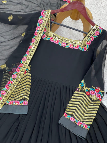 ✨ZF-5010 — "Elegant Embroidered Sequence Designer Anarkali Three Piece Set"✨