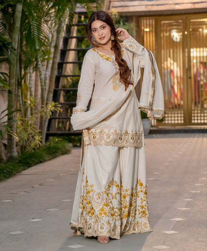 ✨  New Designer Party Wear Embroidered Top-Plazzo & Dupatta Set | Fully Stitched Ready to Wear ✨