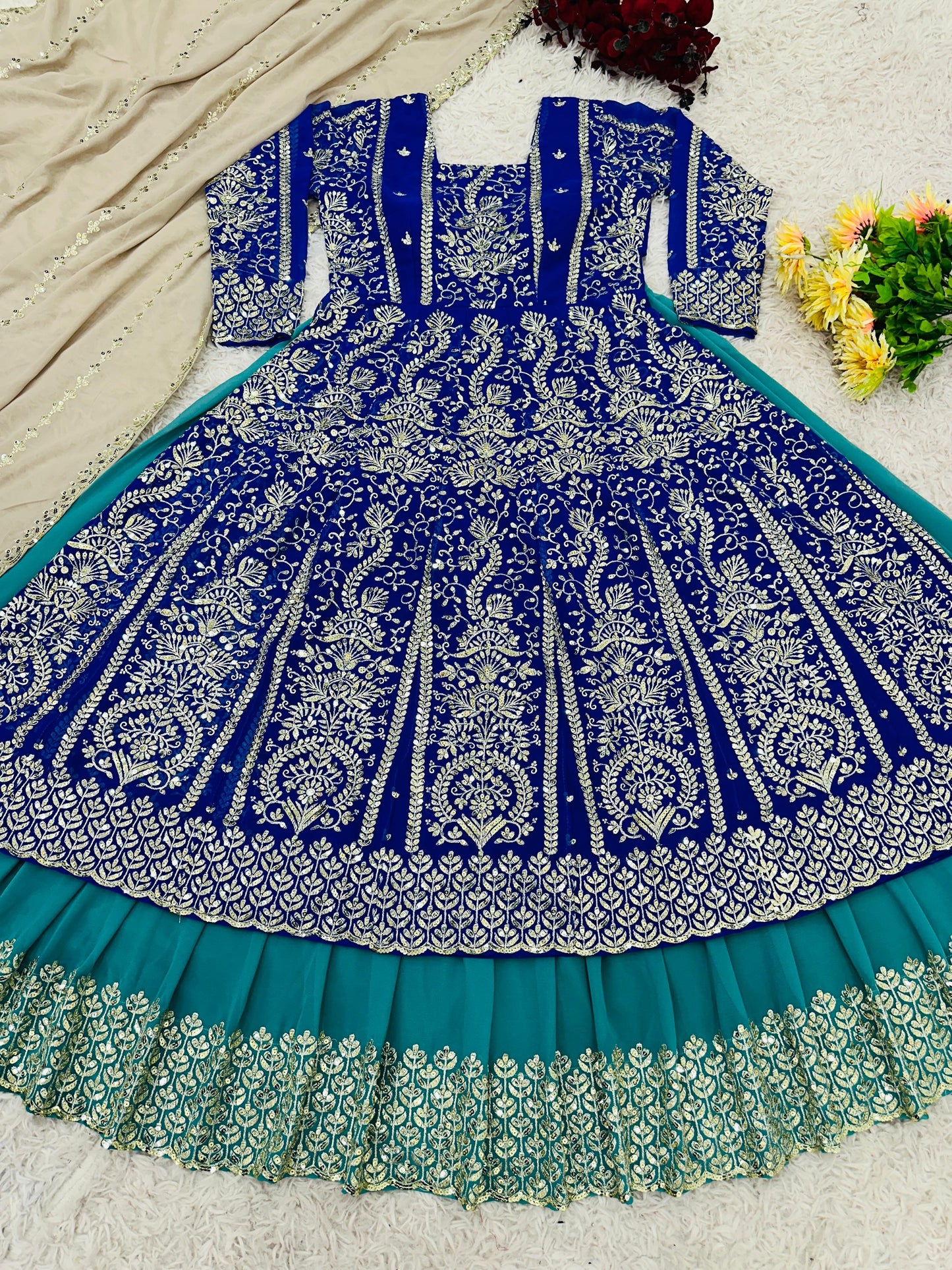 💃 SR-1656 ❤️Designer Party Wear Embroidered Top, Lehenga & Dupatta Set – Premium Georgette Collection 💃