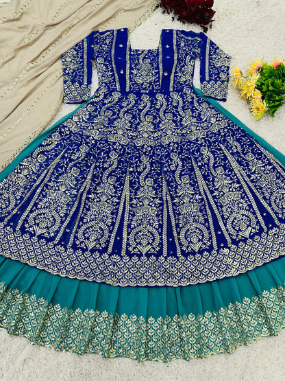 💃 SR-1656 ❤️Designer Party Wear Embroidered Top, Lehenga & Dupatta Set – Premium Georgette Collection 💃