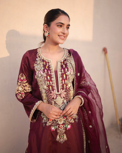 Lady Look-023 — Premium Satin Silk Designer Party Wear Top, Palazzo & Dupatta Set