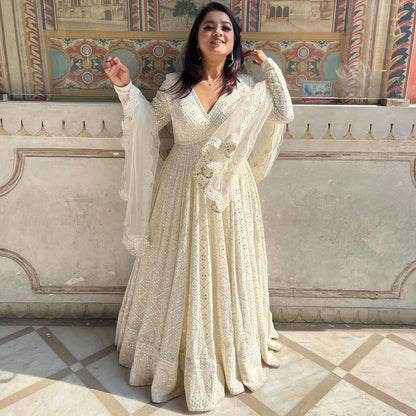 ✨ZB-5029- ZB-Series Premium Designer Party Wear Gown with Pant & Embroidered Dupatta 👰