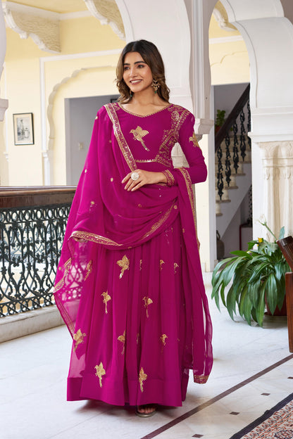 SP-30 — Elegant Faux Georgette Thread & Sequence Embroidered Gown Set (3-Piece)