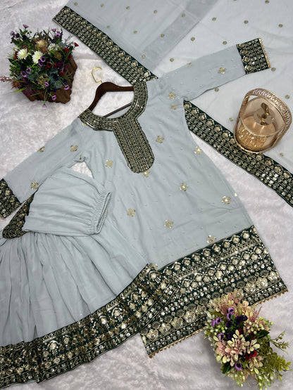 👑✨ JD-602 | Exclusive Ready-to-Wear 3 Piece Designer Kurti-Sharara-Dupatta Set ✨👑
