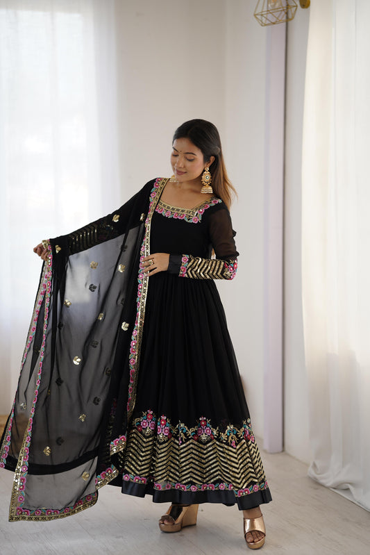 ✨ZF-5010 — "Elegant Embroidered Sequence Designer Anarkali Three Piece Set"✨
