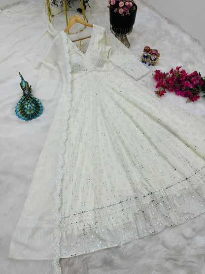 ✨ZB-5029- ZB-Series Premium Designer Party Wear Gown with Pant & Embroidered Dupatta 👰
